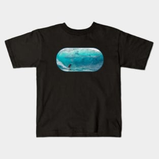 Surfing With Giant Sharks (Distressed Texture) Kids T-Shirt